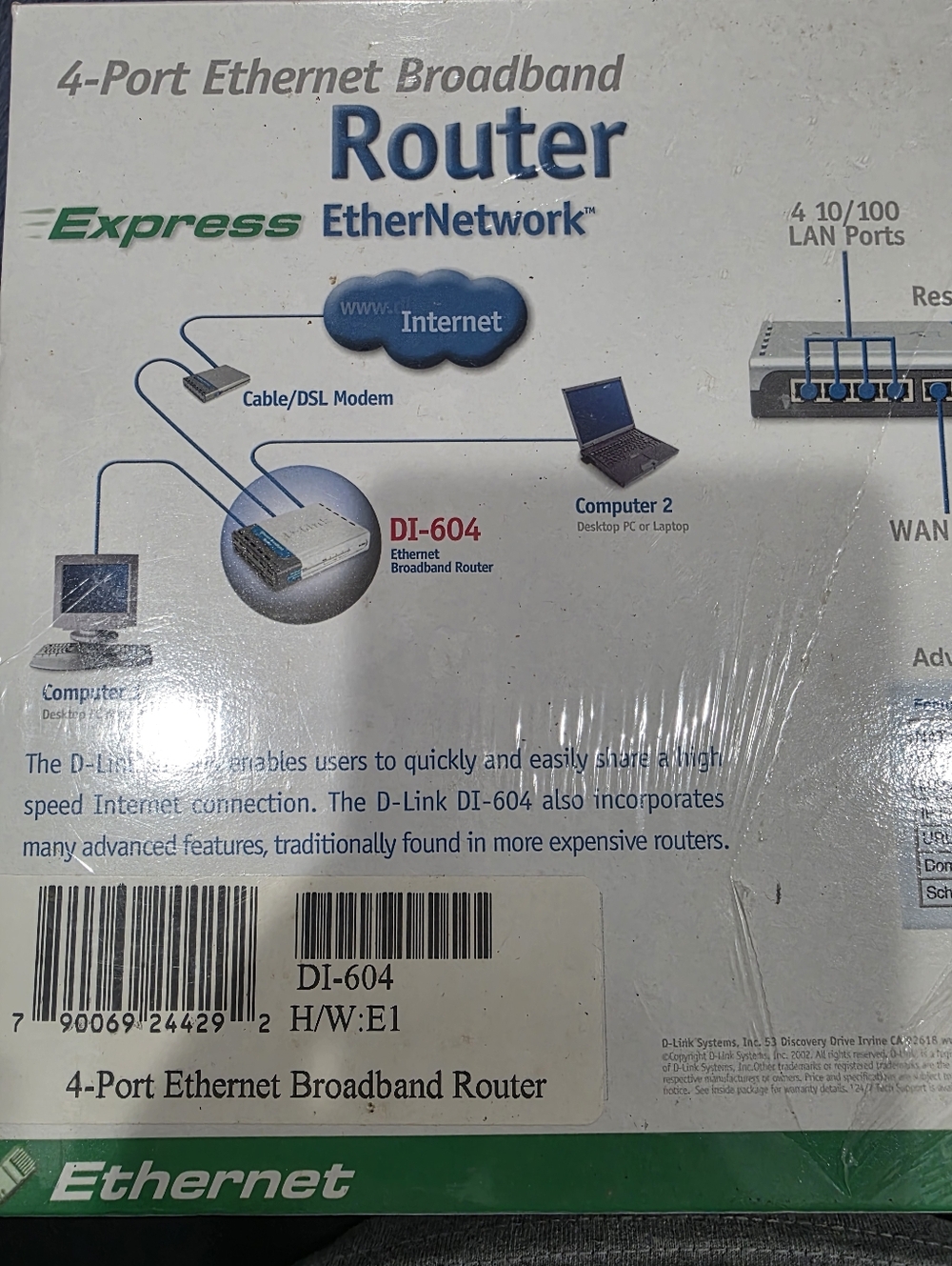 D-Link 4-Port Ethernet Broadband Router DI-604 Cable/DSL XBOX Compatible NEW - Picture 3 of 7